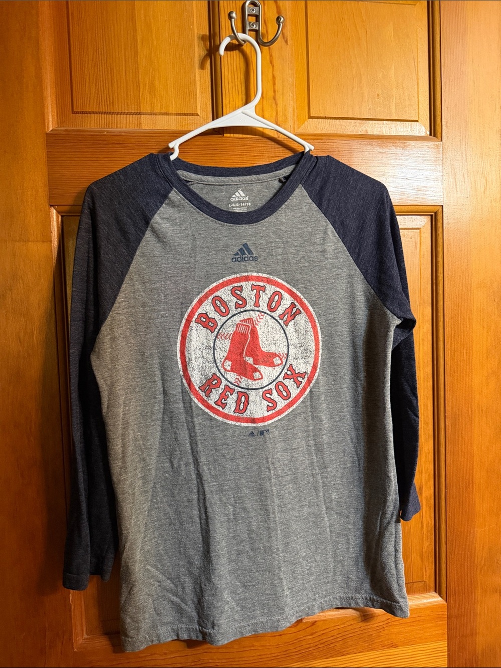 adidas Gray & Navy Boston Red Sox Raglan Long-Sleeve Tee